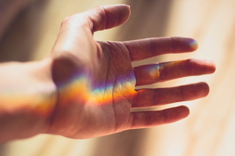 hand, rainbow, light